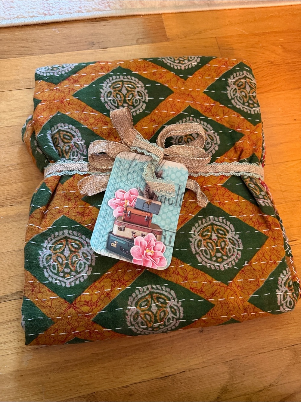 BOHO cotton Kantha reversible Quilted Throw Blanket 55x85 twin